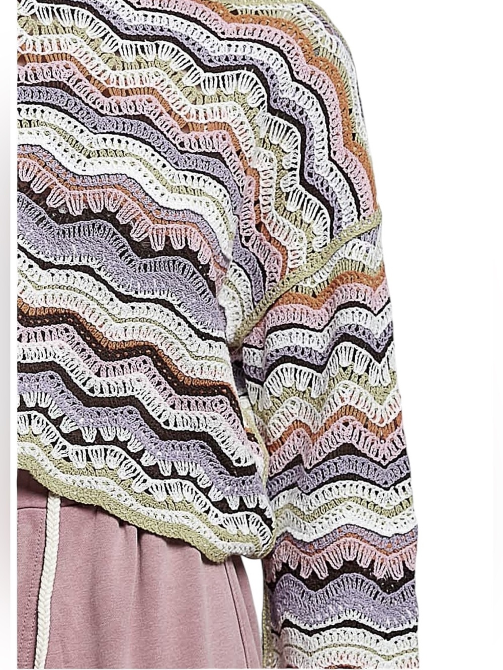 POL Multi Color Crochet Bell Sleeve Knit Top - Picture 3 of 7